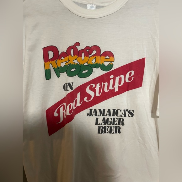 Vintage 80s 90s Reggae On Red Stripe Shirt - Picture 2 of 3